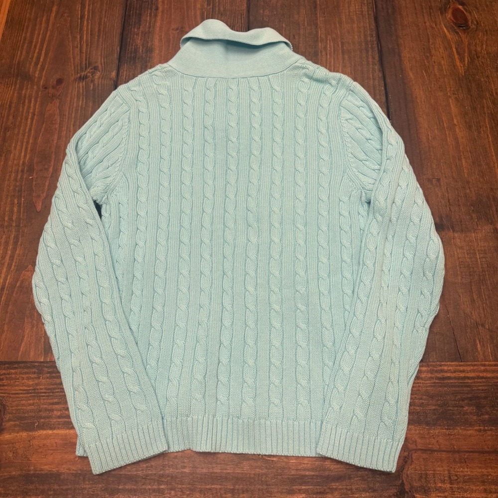 Lauren Ralph Lauren Blue Cable Knit Shawl Collar Toggle Sweater Womens Large - Picture 6 of 6